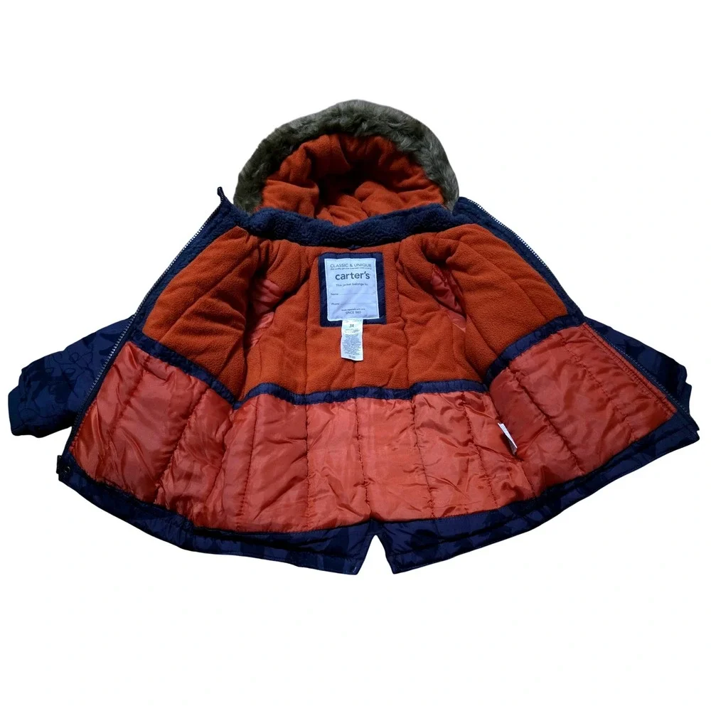 Carters‎ Kids Blue Camo Woodland Animal Print Hooded Winter Jacket 3T